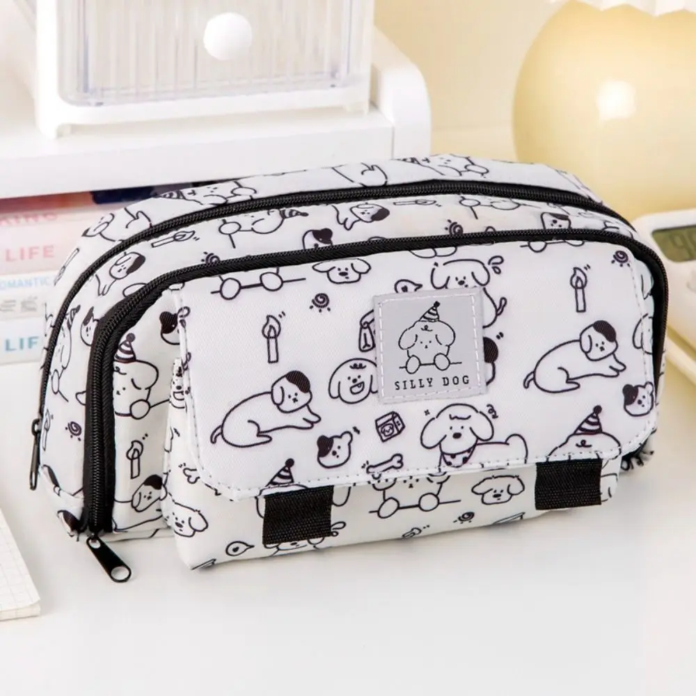 Cute Pen Case Large Capacity Animal Stationery Storage Bag Polyester Fiber Multiple Pockets Pen Organizer Pouch Girl