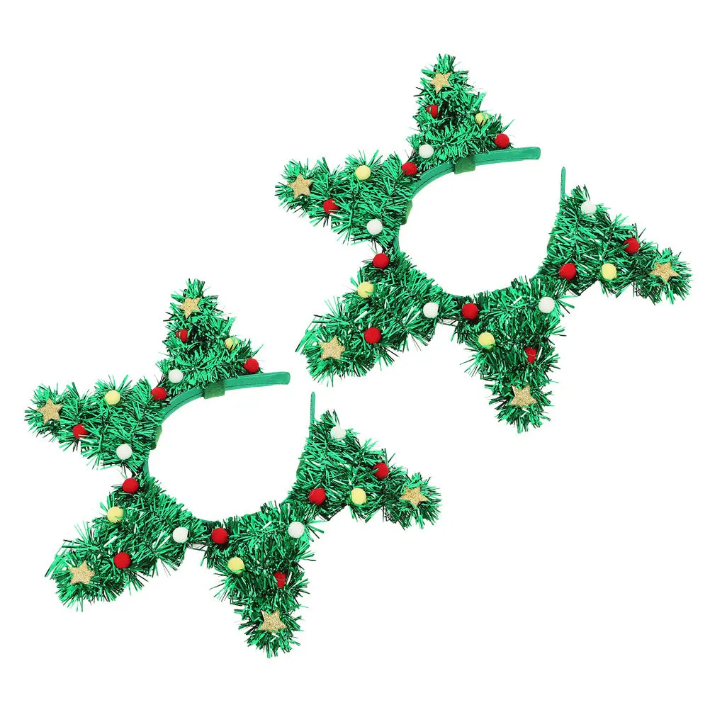 

2Pcs Christmas Tree Headband Sequin Sparkly Hairband Holiday Party Headwear Christmas Tree Hair Accessories Xmas Party Supplies