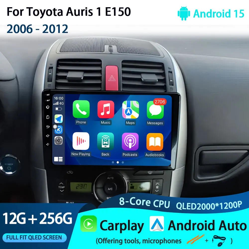 

Для Toyota Auris 1 E150 2006-2012 Автомобильный радиоприемник Мультимедийный видеоплеер Навигация GPS без 2din carplay DSP BT Android 15