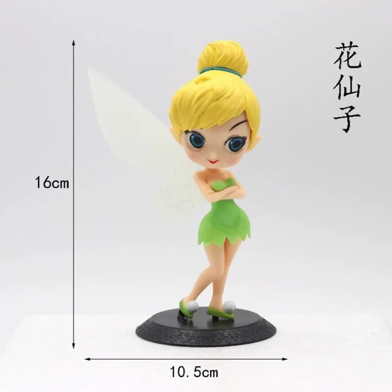 Disney 16cm Q Posket Tinkerbell Figure with Base Princess Tinker Bell PVC Action Figure Decorations Toys Model for Kids Gifts