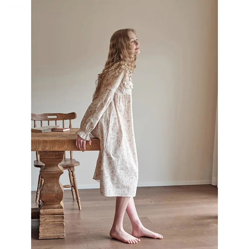 New Spring and Fall Ladies Nightgown Cute Sweet Lace Lacy Lazy Wind Girl Students Foreign-Style Pajamas Home Wear Dresses