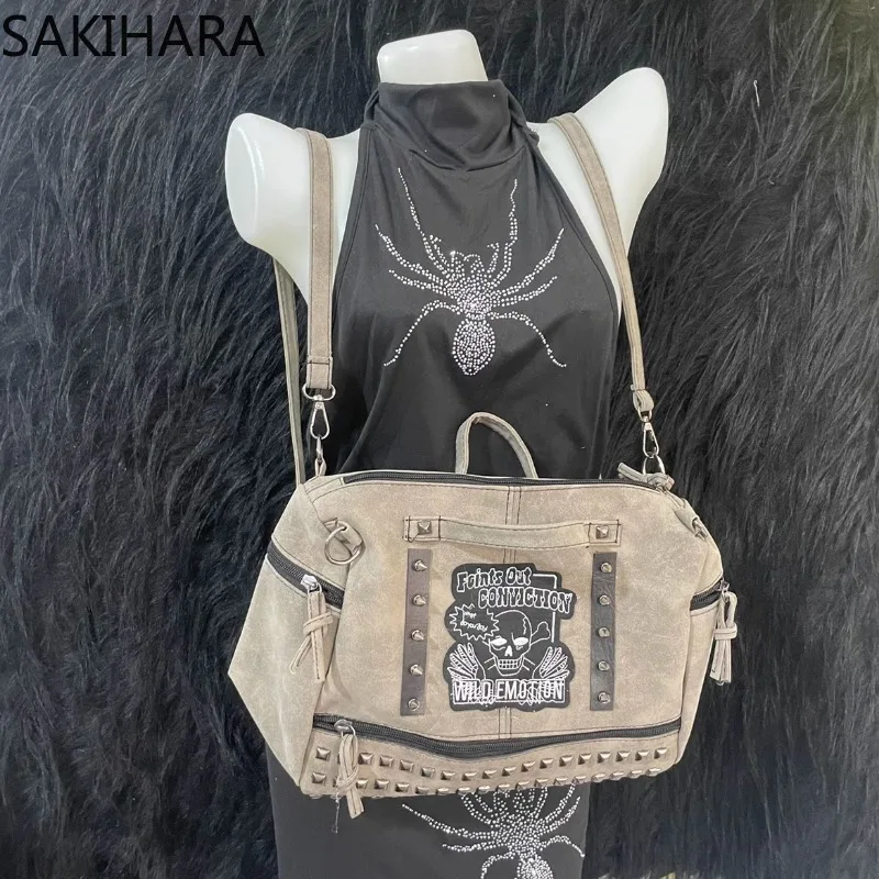 Torby Crossbody American Retro Heavy Beading Y2k Torebki damskie o dużej pojemności Casual Solid Color Fashion Bolsas Para Mujeres