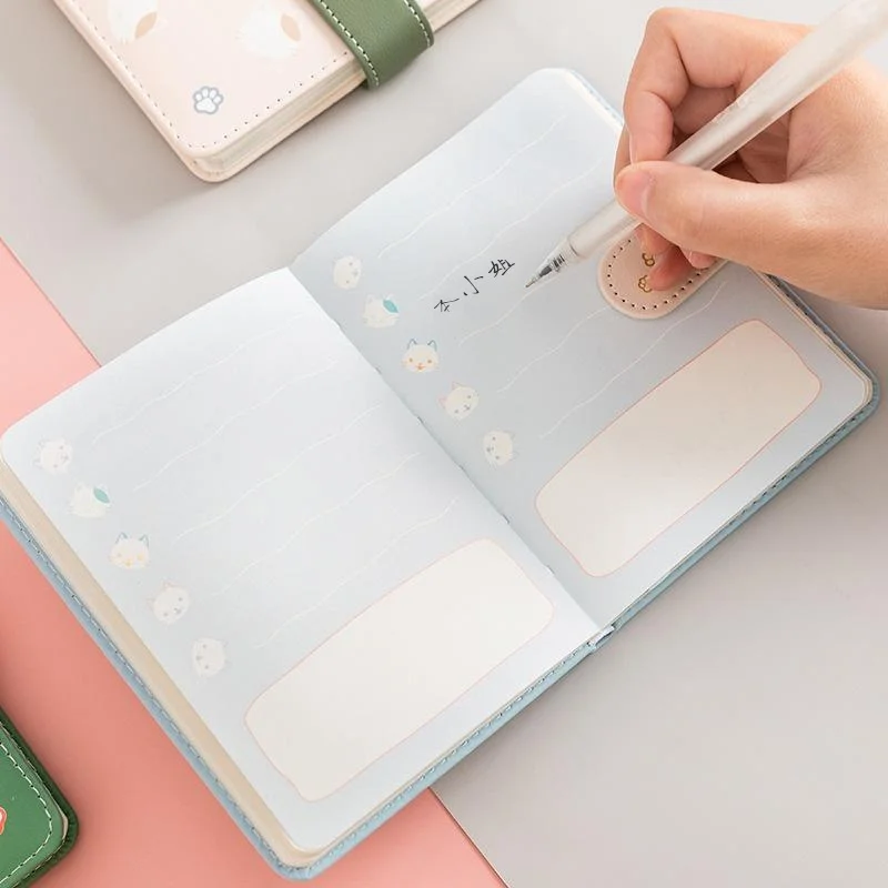 Cute Cat Pu Leather Magnetic Buckle Student Notebook Diary Schedule Planning Agenda Diary Pu Leather Cover Memo Notebook