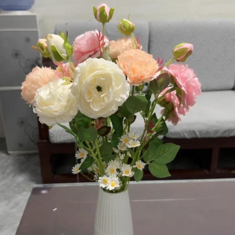 Peony Simulated Flowers Silk Flower Indoor Fake Flower Rose Bouquet Dining Table Flower Ornament Living Room Decorative Ornament
