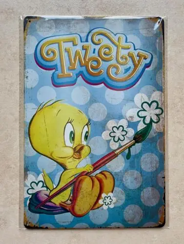 Tweety Vogel Metall Zeichen Mann Höhle Cartoon Warner Bros 20x30cm