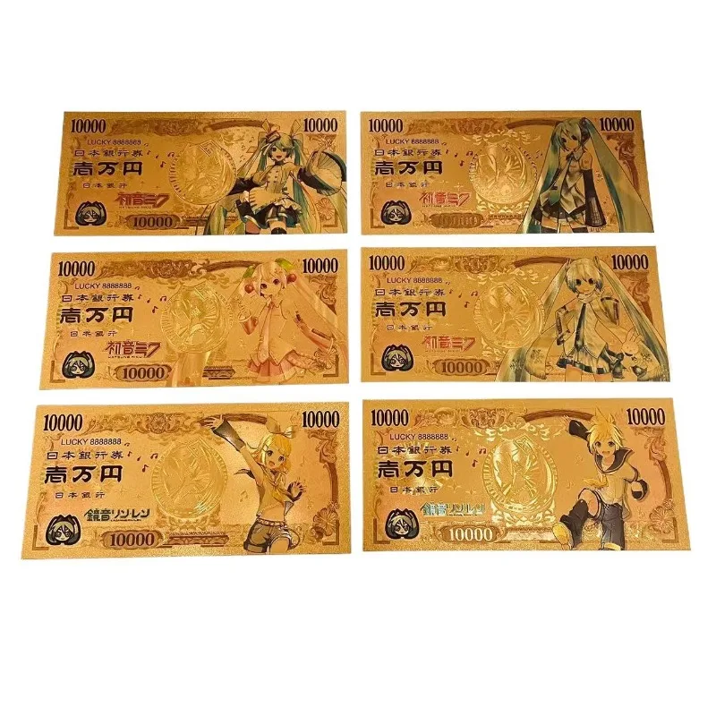 

MINISO 6 Types Hot Sale Japan Hatsune Miku Banknote Anime Gold Banknote in 24k Gold Plated For Collection