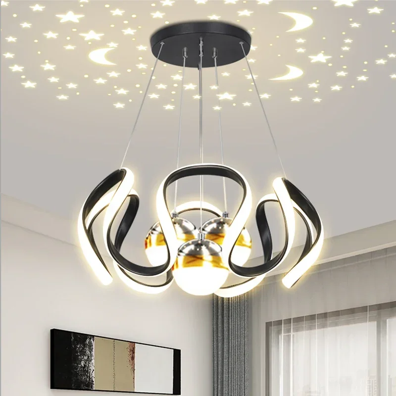 Dining Room Chandelier with Remote Control, Modern LED Ceiling Chandeliers with Star Sky Design