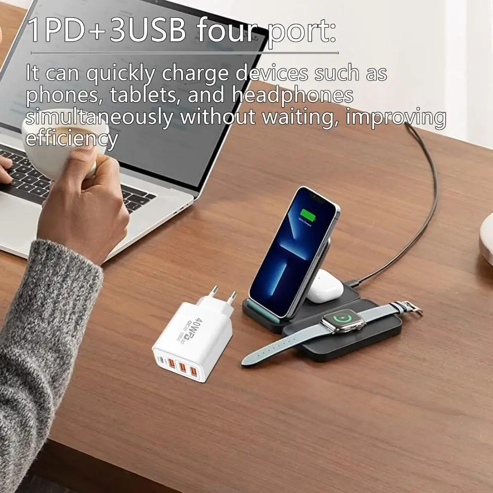 Portable 40W USB C Charging Plug Fast Charging 4Ports Charging Block TypeC Phone Plug Adapter