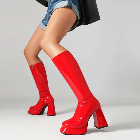 Autumn and Winter New styles fashion High cylinder Elasticity Women's boots sexy round toe Square heel Knee-High Modern Boots