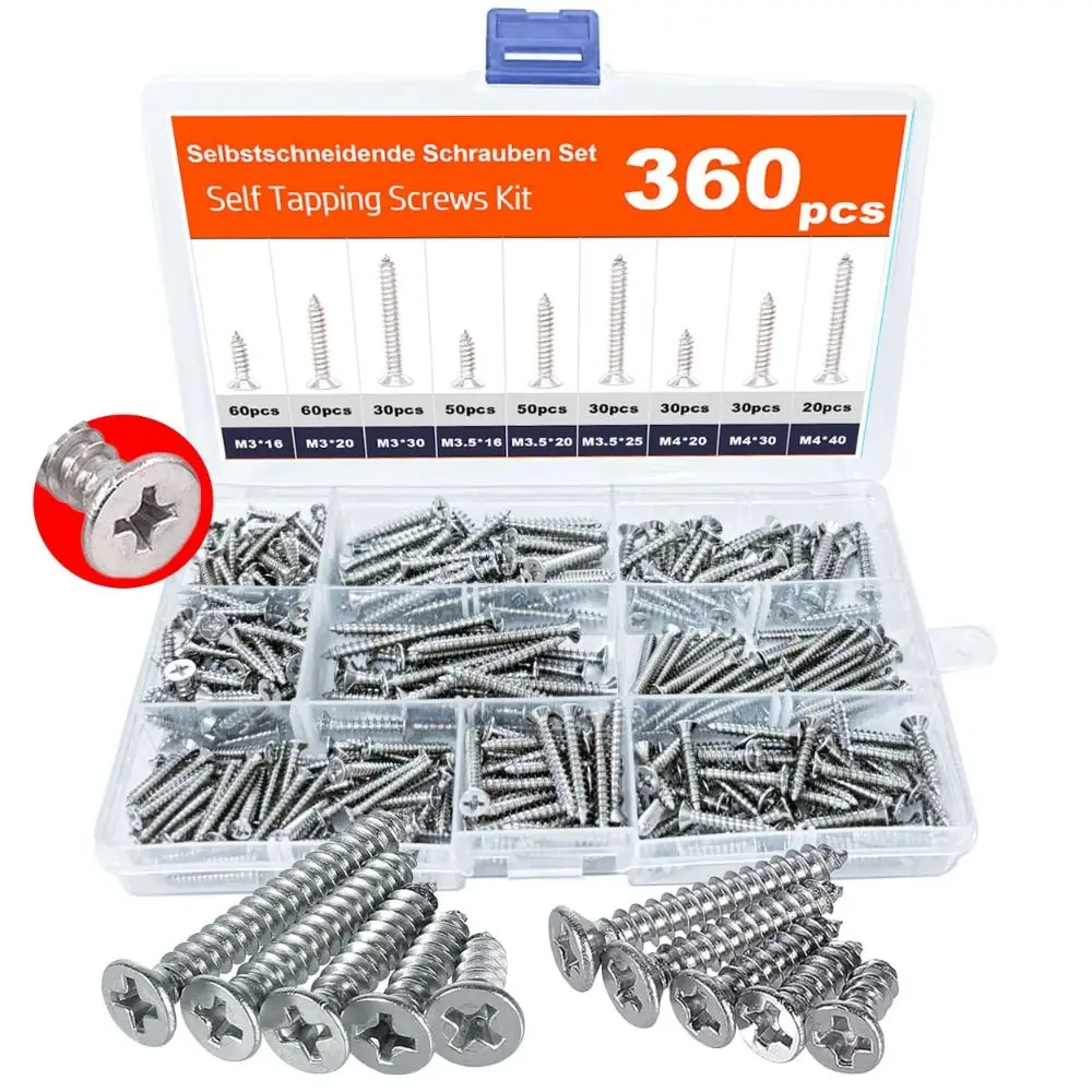 360 PCS M 3.5 Self-Drilling Wood Screws Wood Screw Coarse Thread Deck Screws Self Tapping Rust Resistant Wood Screws Woodworking