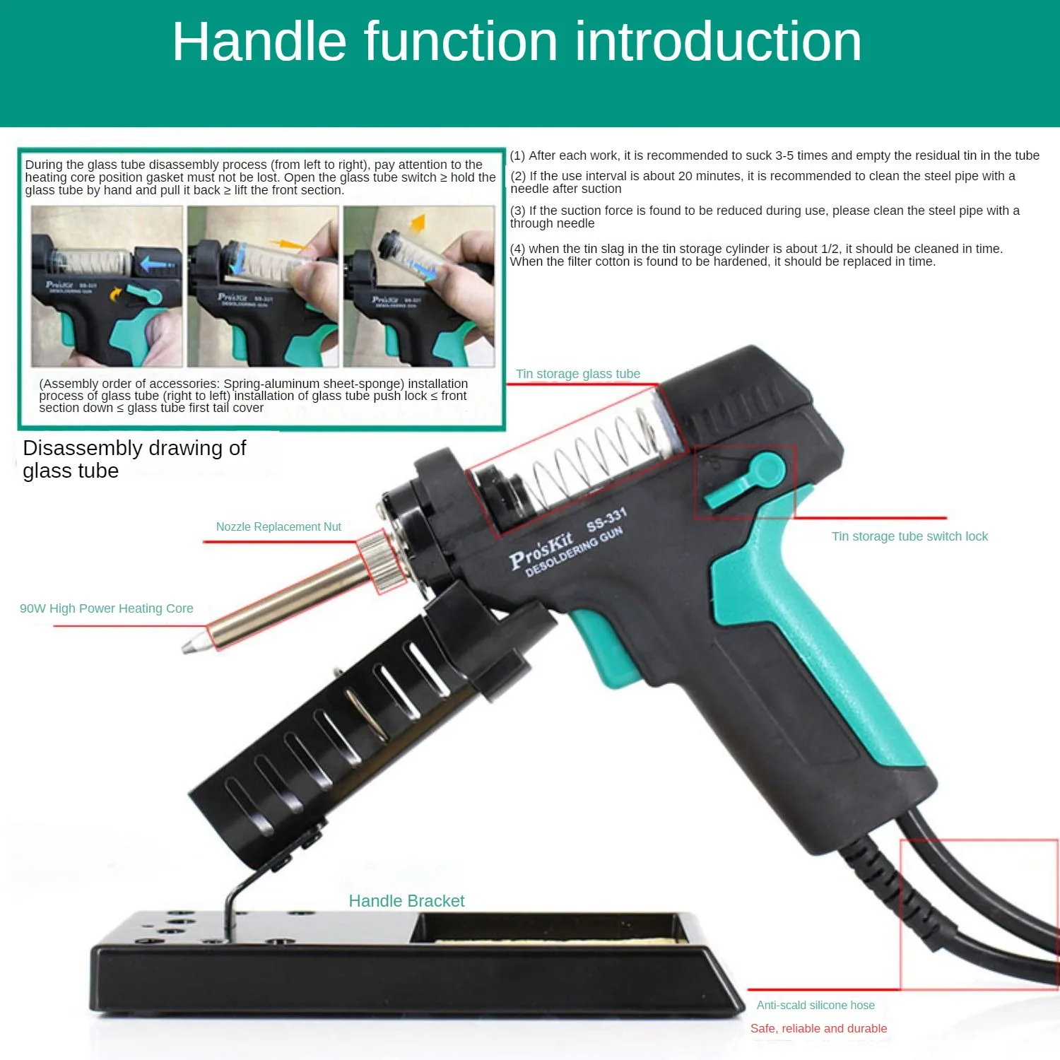 Pro'sKit SS-331H ESD LCD Digital BGA Desoldering Suction Electric Absorb sleeping function Desoldering Pump Solder Sucker Gun