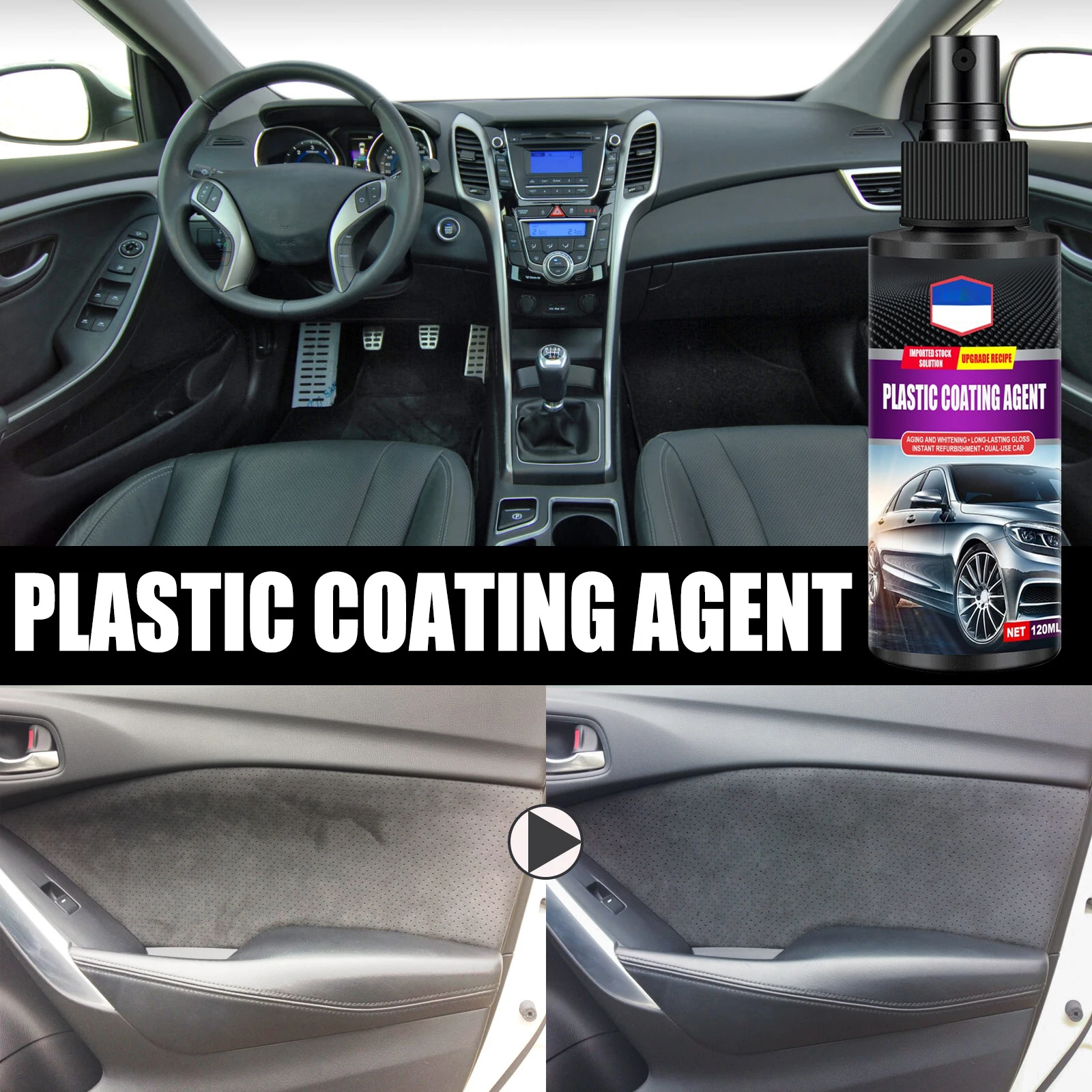 120ml Car Plastic Renovator Agent for Car Interior Spare Parts Seat Leather Coating Liquid Polish Plastic Restore Cleaner Spray