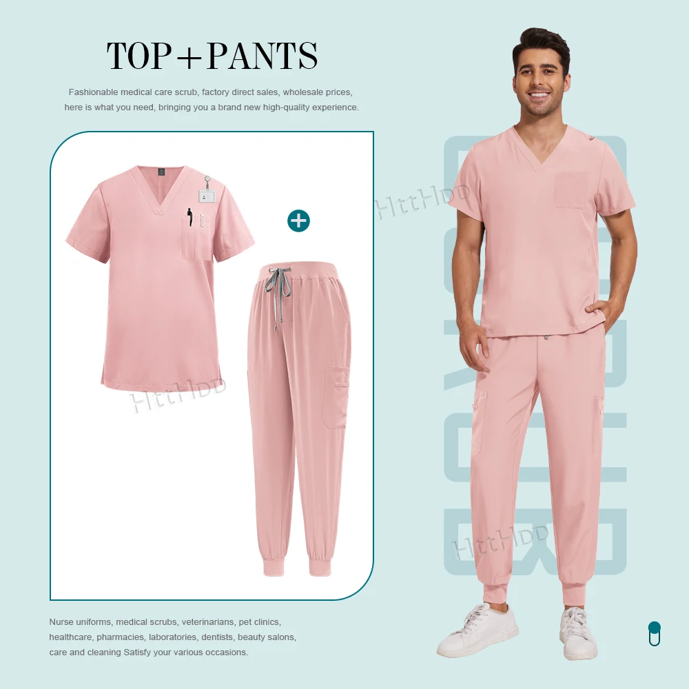 Peelings-Set für Herren, medizinische Uniformen, Stretch-Peeling-Oberteile mit Taschenhose, Krankenschwester-Uniform, Arzt-Operation, Overalls, Schönheitssalon, Arbeitskleidung – Detail 14