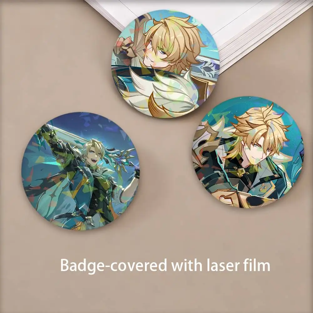 Varka Game Genshin Impact Round Badge Lapel Pins for Backpacks Briefcase Laser Brooch Clothes Gifts