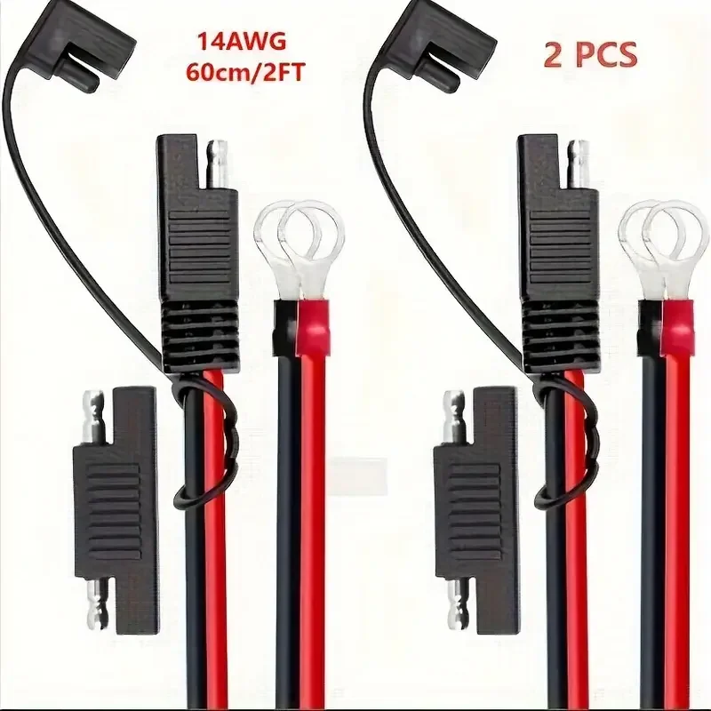 2-Pack 14AWG SAE to O-Ring Terminal Cable - 15A Quick-Connect Connector for Battery Chargers Compatible with Motorcycles Cars