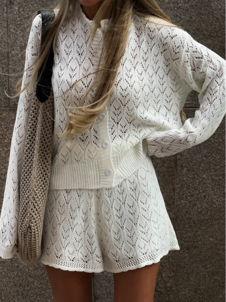 Witte holle gebreide tweedelig - Knitted Cardigan Men recensie en prijs