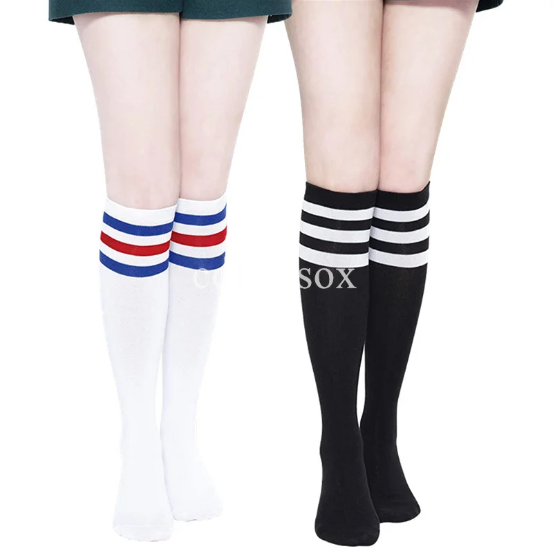 Socks 2024 Black White Stripe Compression Long Socks Nylon Long Stockings Solid Color Knee High Socks Kawaii Cosplay Jk Woman So