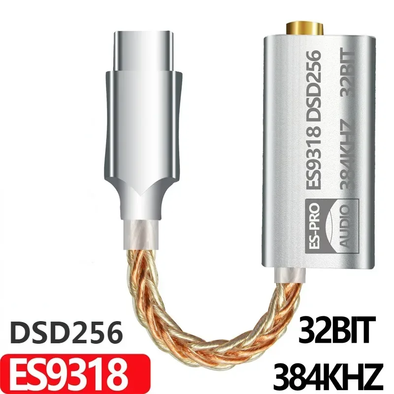 ES9318 Mobile PhoneType C to 3.5mm Decoding DSD256 DAC Amplifier HIFI Wire Adapter Earphone Cable for ESS Device