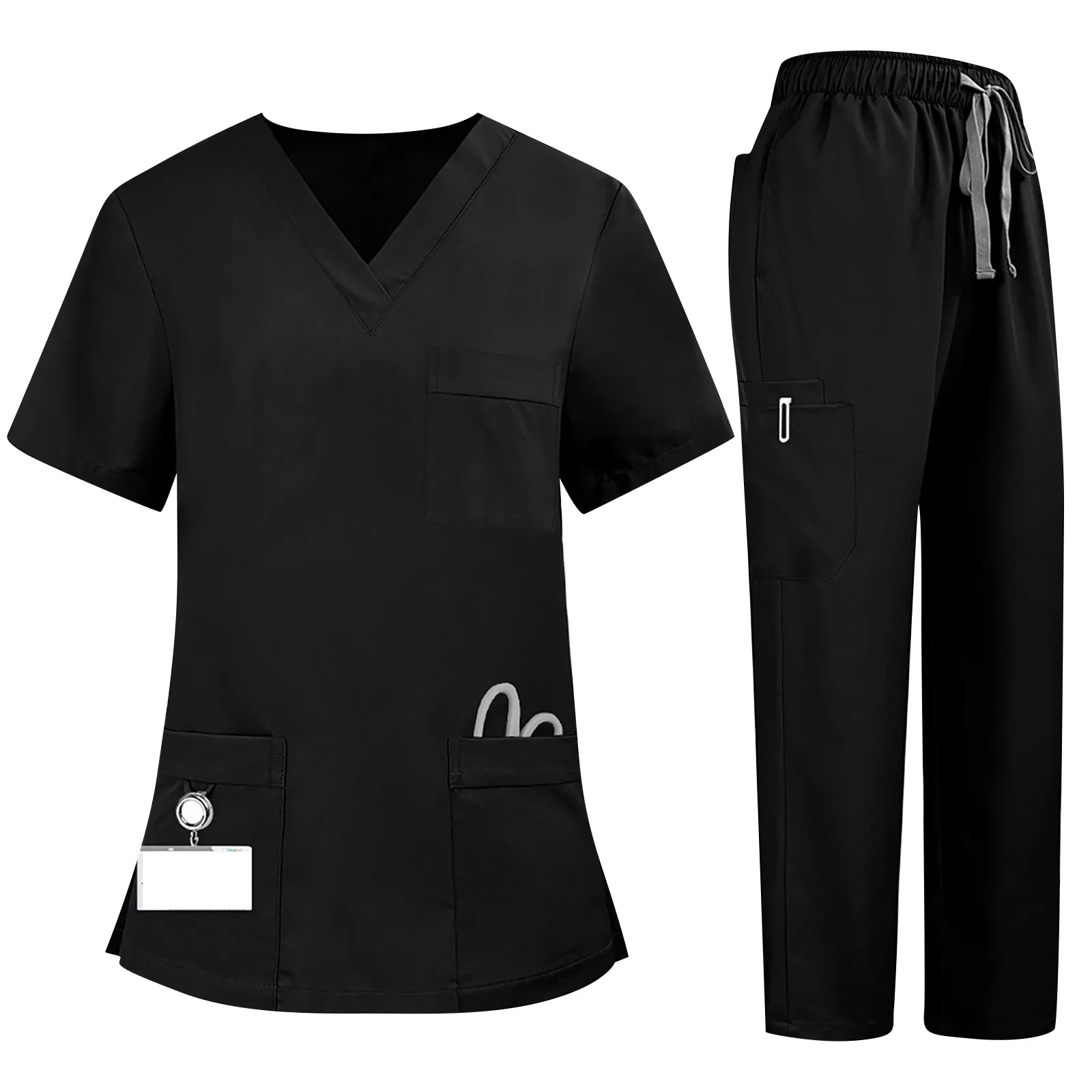 Uniforme de enfermera médica Unisex, ropa de trabajo, tela de secado rápido, Color sólido, cuello en V, pantalones cortos con bolsillo, conjunto de pantalones superiores