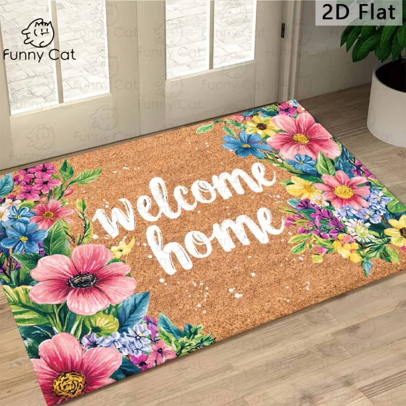VIKAMA Fresh Flower Floor Mat Anti-Slip Entry Welcome Mat Stain-Resistant Kitchen Bedroom Carpet Home Decoration