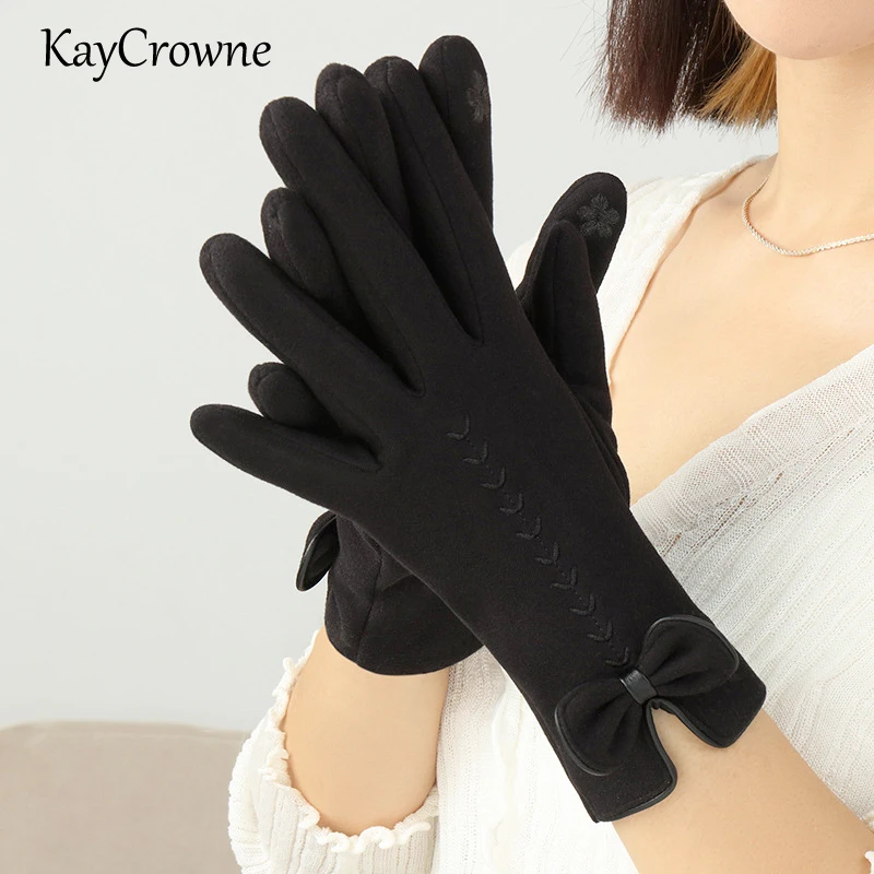 KayCrowne New Fashion Grace Lady Gloves Women Winter Elegant Touch Screen Driving Warm Windproof Black Glove Dropshiping G084