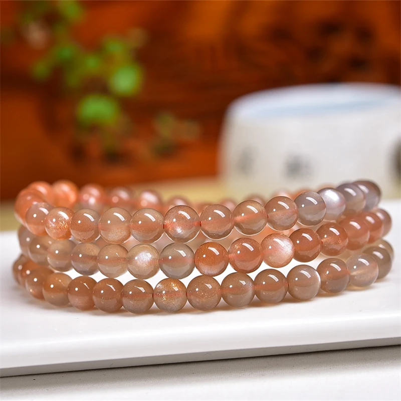 6MM Natural Sunstone Triple Circle Bracelet String Charms Handmade Fortune Energy Bangle Mineral Woman Amulet Jewelry Gift 1PCS