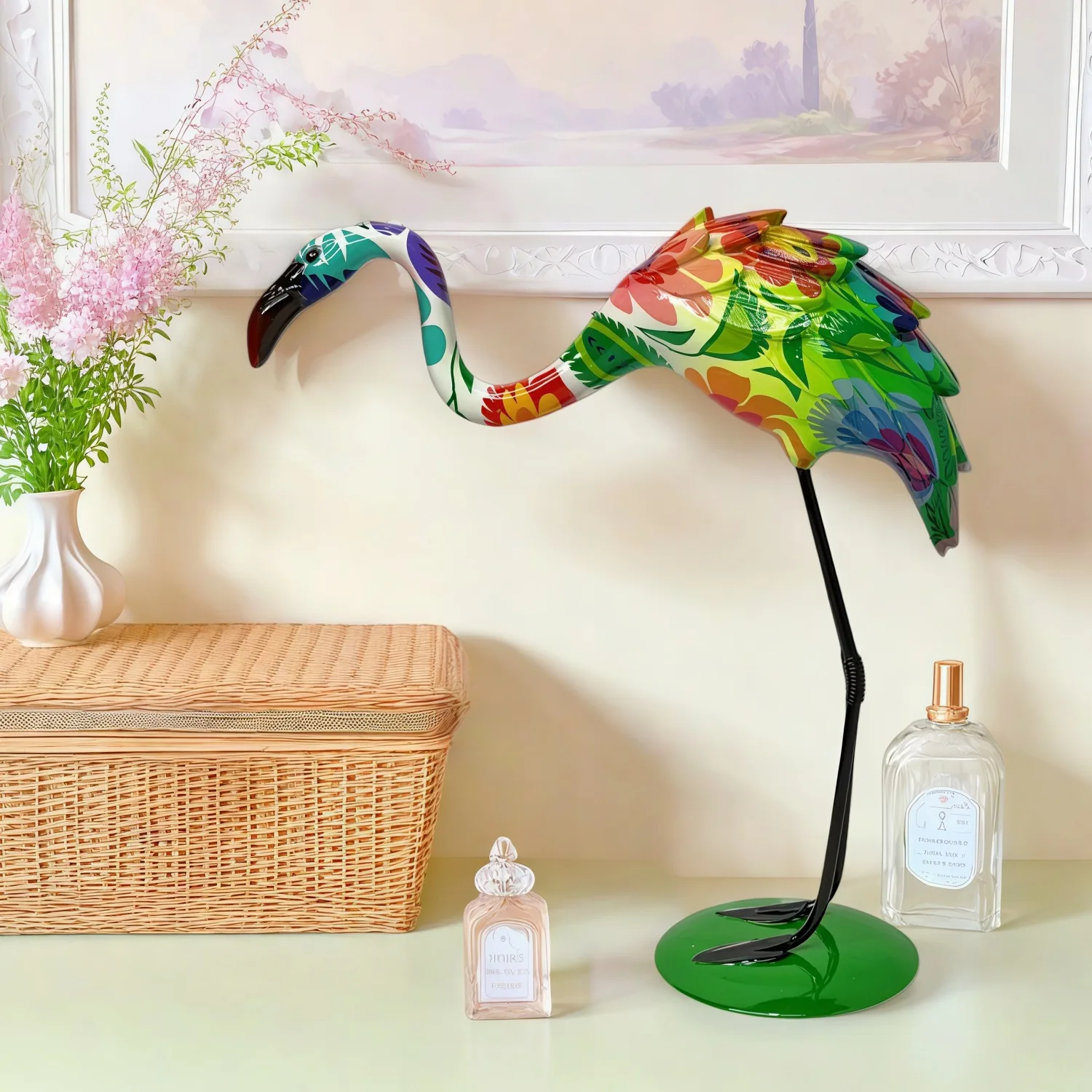 Iron Flamingo Statue Wrought Iron Art Garden Patio Rustic Wedding Decor Store Window Display Figurine