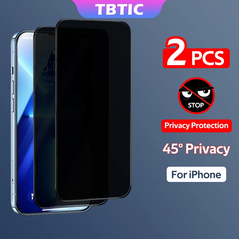 TBTIC 2PCS Anti Spy Privacy Tempered Glass For Iphone 15 14 13 12 11 ProMax XSMax XR 11 Privacy Screen Protector