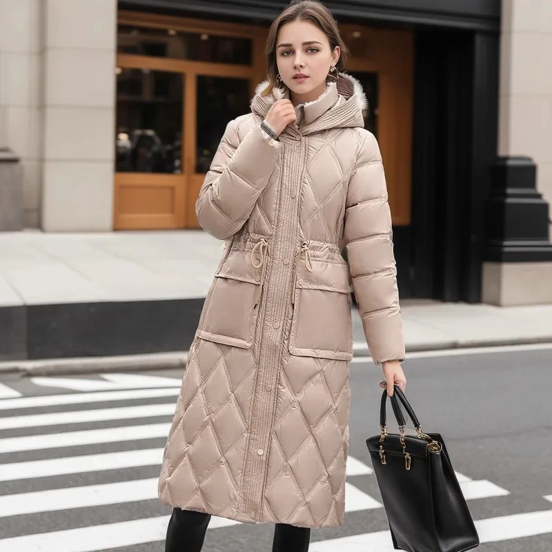 Winter Cotton Padded Coat Long Parkas Hood Snow Outwear Long Sleeve Large Pocket Jacket New Female Belt Down Coats Outerwear