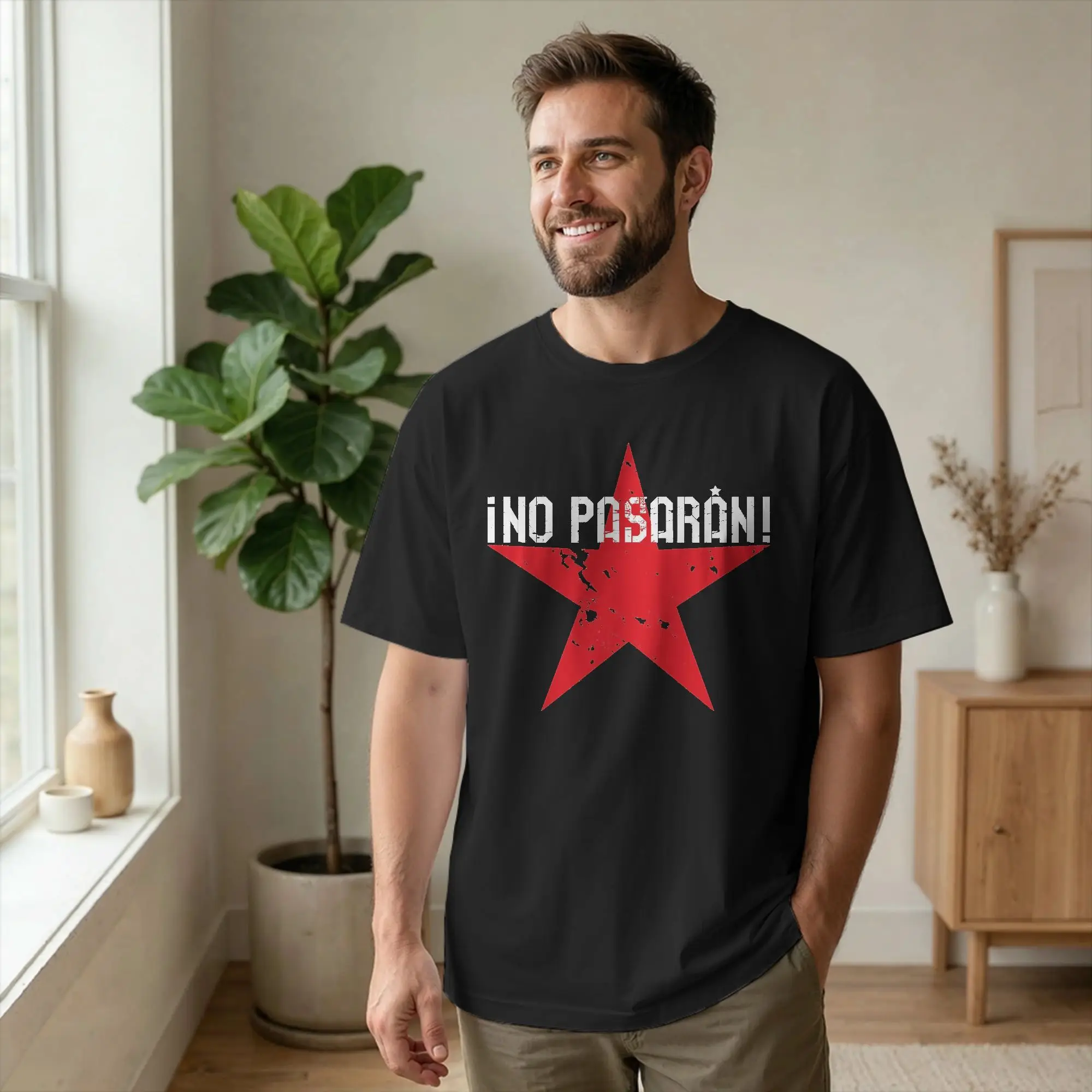 Unique No Pasaran Say Star Resist 2026 T-Shirts for Men 100% Cotton T Shirts Spanish Not Pass Short Sleeve Tees Classic Clothing