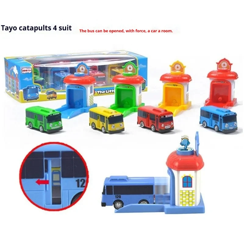 Tayo The Little Bus 1004/ 2004 Playset 4pc/Set Launch Pad Set Cartoon Car Toy Tayo Pull-Back Car Large Size With Openable Doors