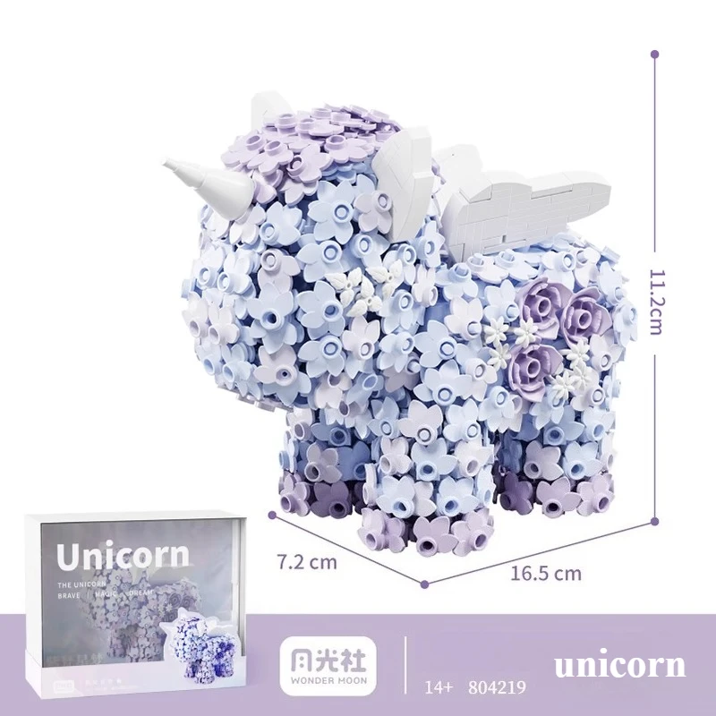 Bloques de construcción Moonlight Club unicornio Floral DIY ladrillos pequeños montaje juguete niñas regalo de cumpleaños