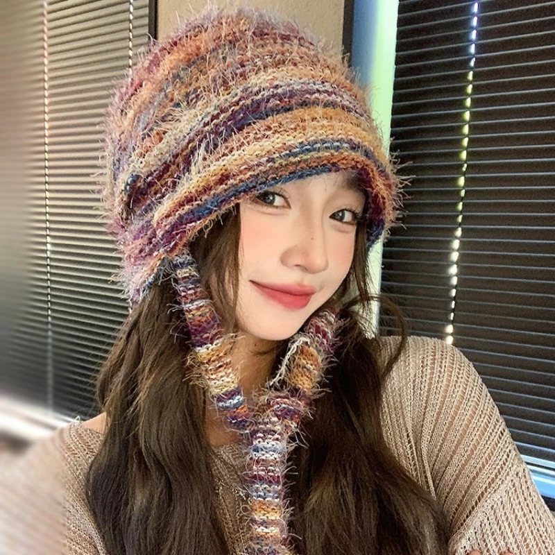 

New Japanese Vintage Knitted Hat Female Autumn and Winter Warm Woolen Hat Gradual Change Fisherman Hat