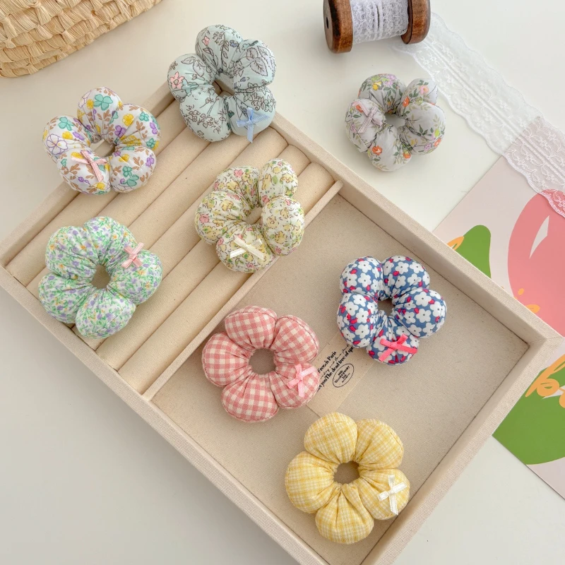 

Sweet Floral Sponge Hairband with Checkered Pattern for Kids Simple and Versatile Hair Accessory Bun Hair Tie for Girls