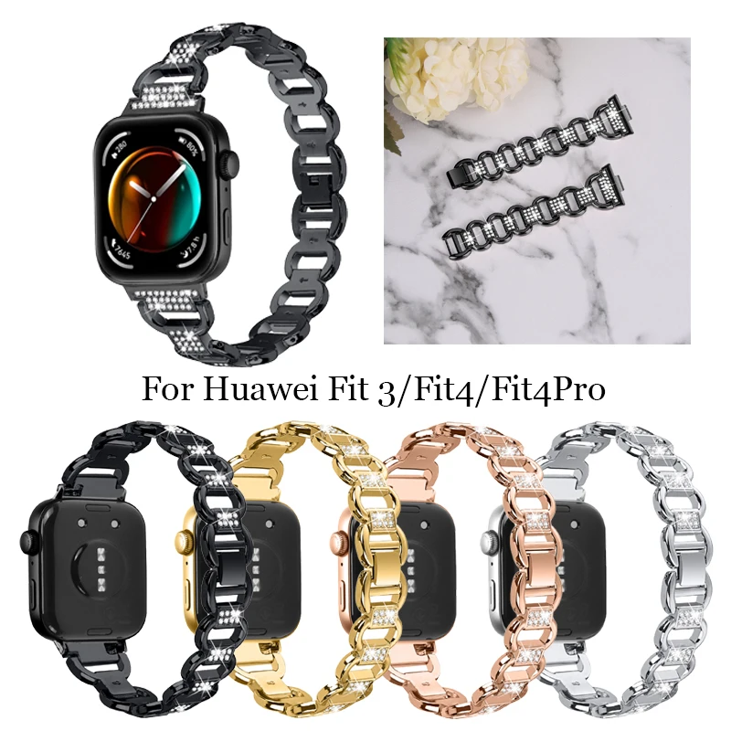 

Ремешок из нержавеющей стали с бриллиантами для Huawei Watch Fit 3, ремешок овальной формы, браслет для Huawei fit 4 4Pro, аксессуары для умных часов