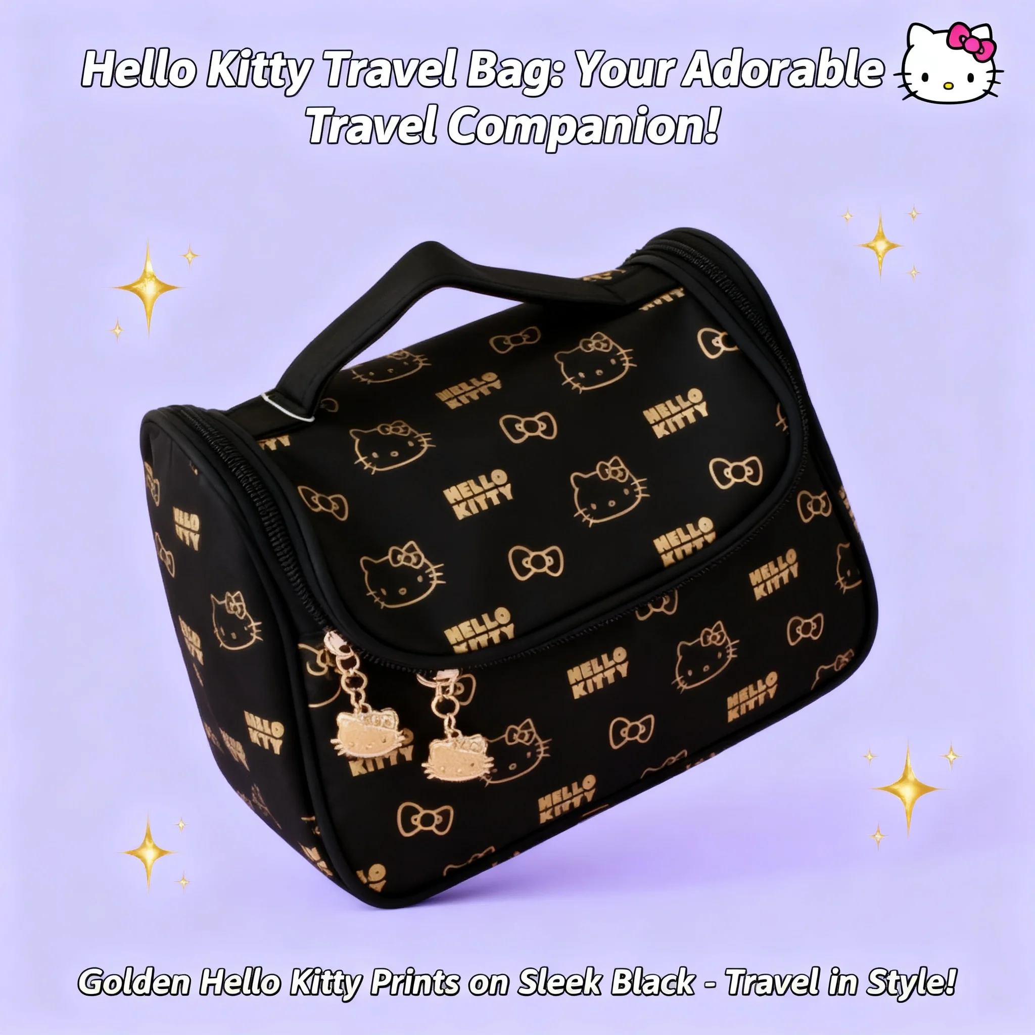 

Hello Kitty Large Capacity Cute Cat Makeup Bag Handheld Travel Portable Toiletries Storage Bag Gift for Girls Women