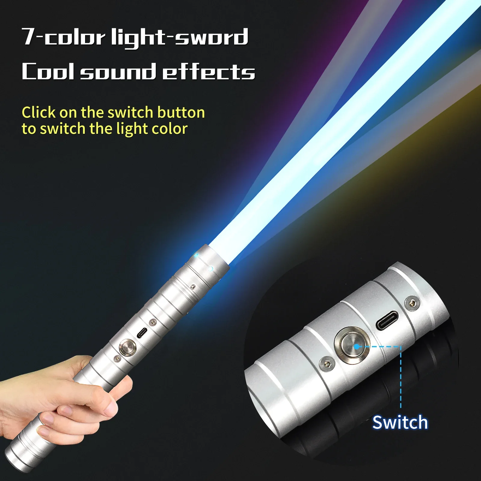 1/2 Stück RGB Metall Lichtschwert Dueling Smooth Swing LED Laser Schwert Saber De Luz 7 Farbwechselgeräusche blinkend Cosplay Geschenk Spielzeug
