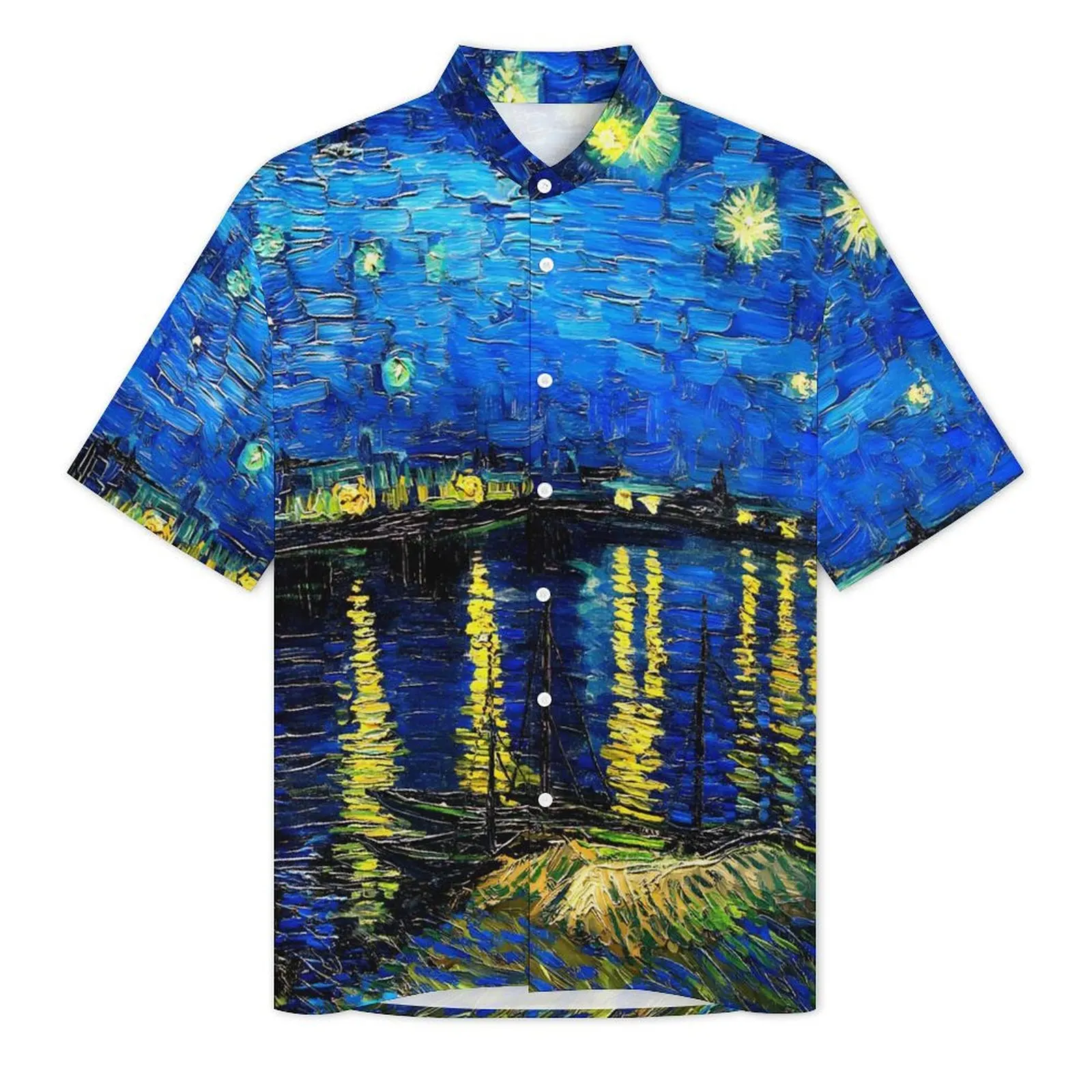 Painting Print Starry Night Casual Shirt Vincent Van Gogh Hawaiian Shirts Man Short Sleeve Beach Street Style Plus Size Blouses