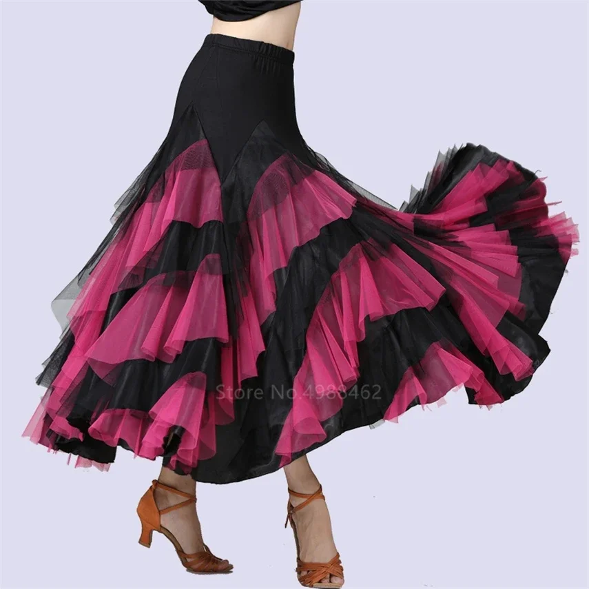 Disfraz de baile para mujer, Falda de baile de salón, vals Flamenco, competición clásica, práctica en capas, Swing grande, faldas españolas