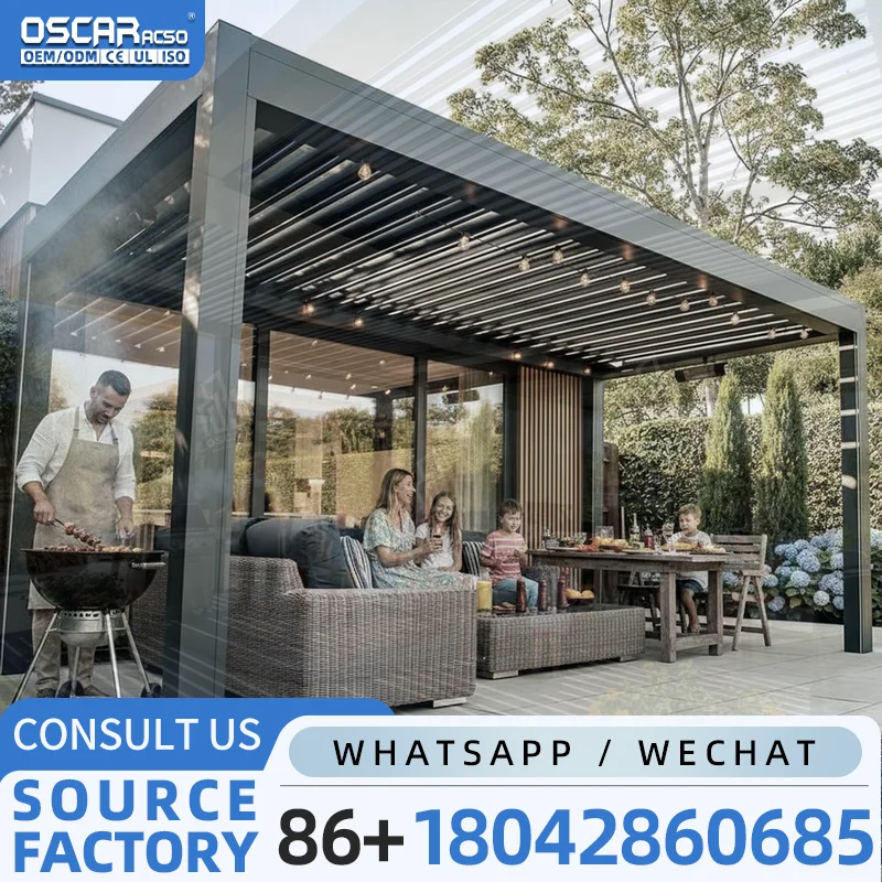 100 Percent Waterproof Motorized Louvered Aluminium Outdoor Gazebo for Leisure Garden with Adjustable Shade and Ventilation Idea