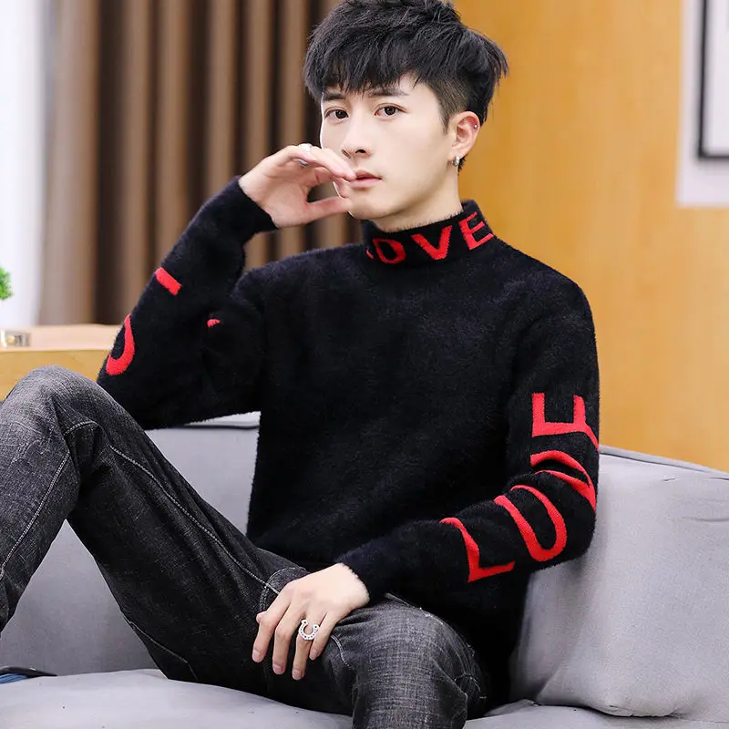 

Knitted Sweaters For Men Blue Pullovers Letter Man Clothes Fleeced Collared Order Winter 2024 Casual Tops Chic Elegant New In S