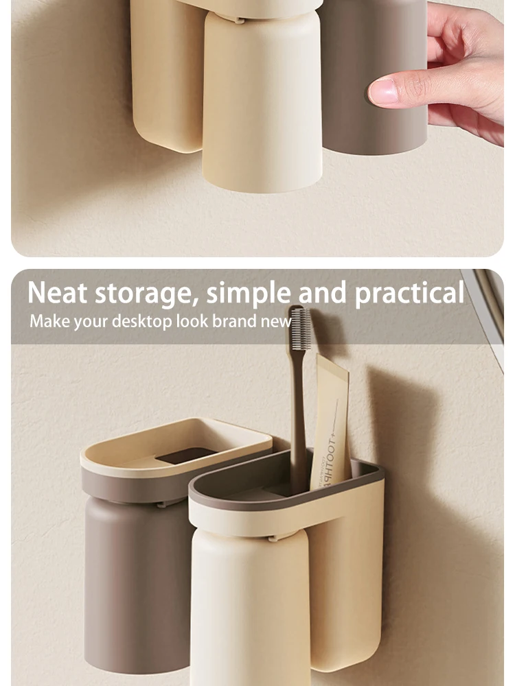 1 Pc Innovative Zahnbürste Lagerung Rack Kein Loch Licht Luxus Mundwasser Tasse Pinsel Tasse Wand Badezimmer Organizer Paar – Detail 6