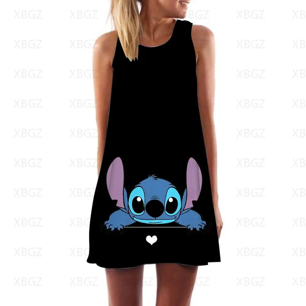 Y2k Stitch Dresses for Women 2022 Cool Summer Woman Loose Women's Sundresses Mini Dress Sexy Beach Disney Fashion Boho Cartoon