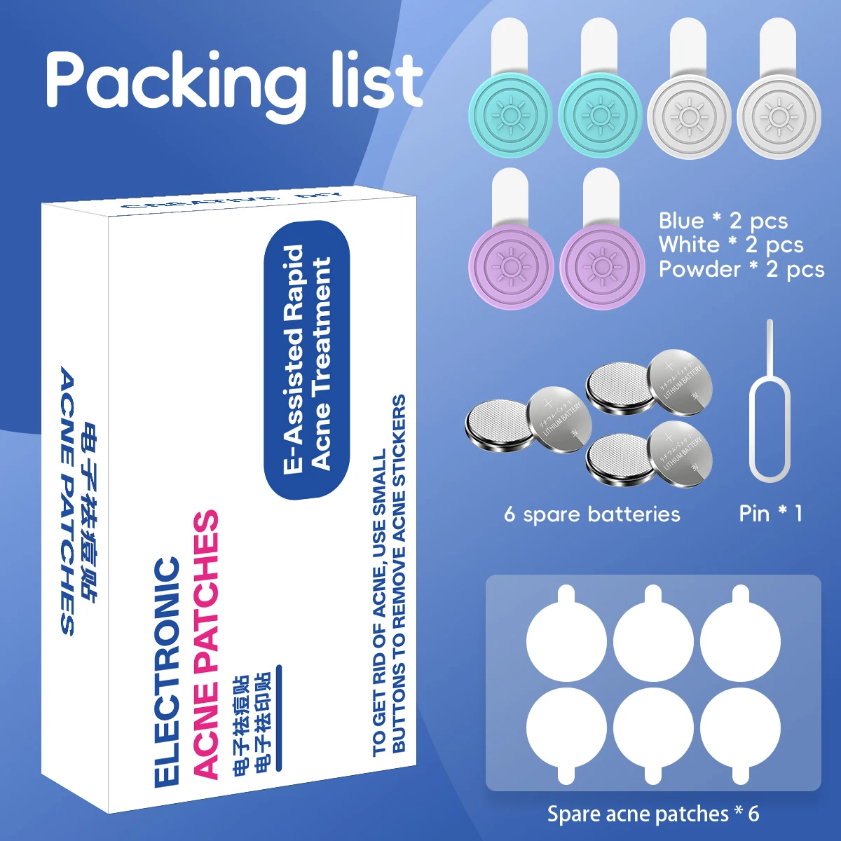 6PCS LED Red&Blue Light Acne Patch,630nm&460nm Pimple Zapper,Reusable Electric Spot Treatmentfor Blemishes & Scars,Portable Tool
