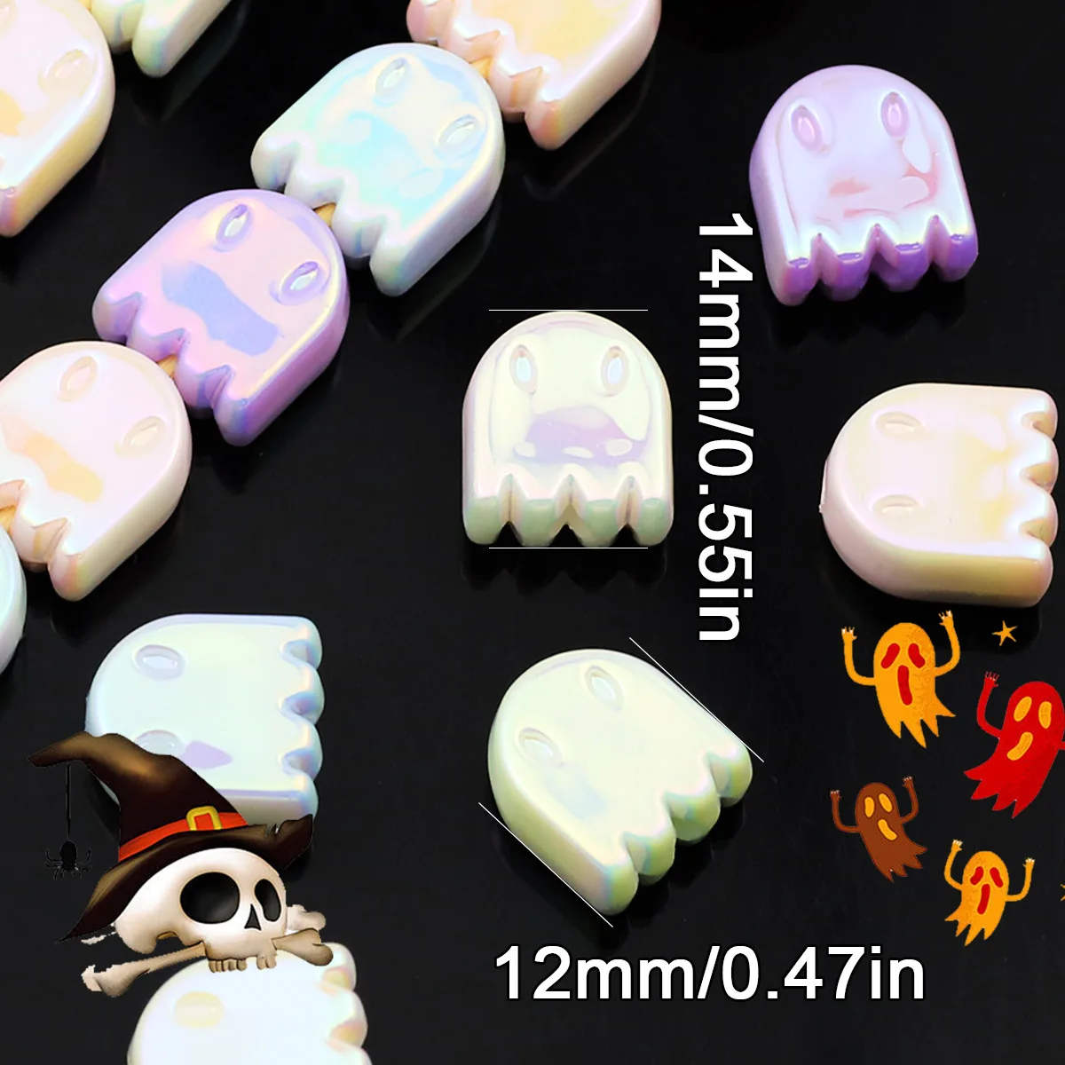 12x14mm 10Pcs Halloween Theme AB Color Ghost Acrylic Beads for Jewelry Making Bracelet Necklace Keychain DIY Accessories