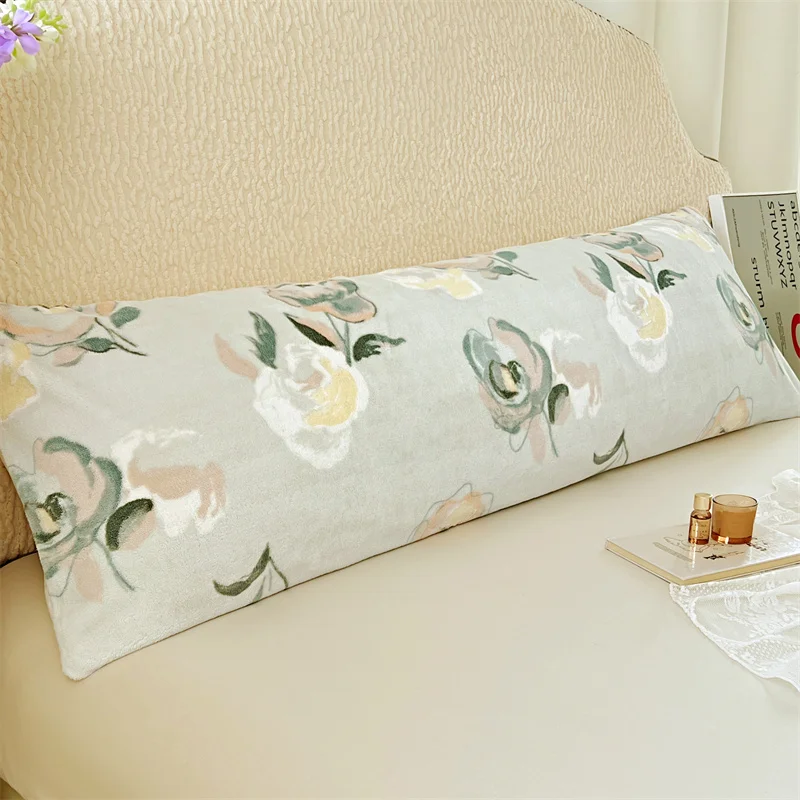 New plush printed pillowcase, double or single couple extended pillowcase (without core), home warm and soft long pillowcase