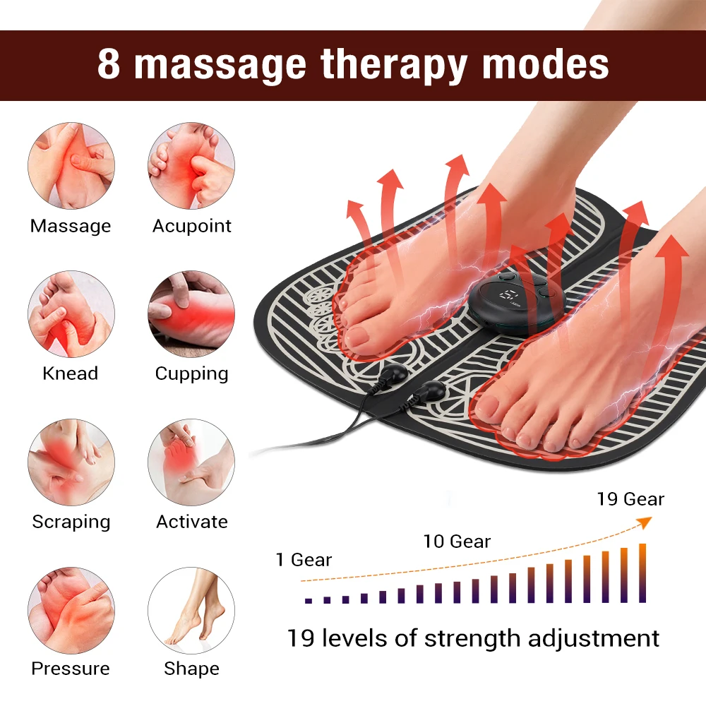 Masajeador de pies eléctrico EMS para aliviar el dolor, masaje de Acupuntura, estimulación muscular por pulso, circulación sanguínea, Fisioterapia, Terapia