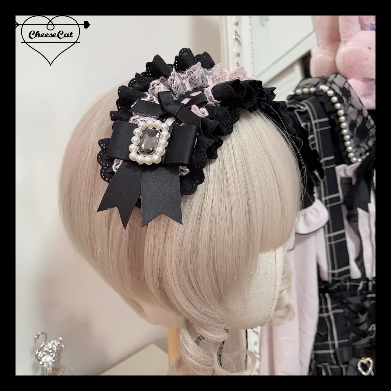 Original Mine Liz Japanese Style All-Match Lolita Headdress Rhinestone Lace Hair Band Girl Women\'s Headband