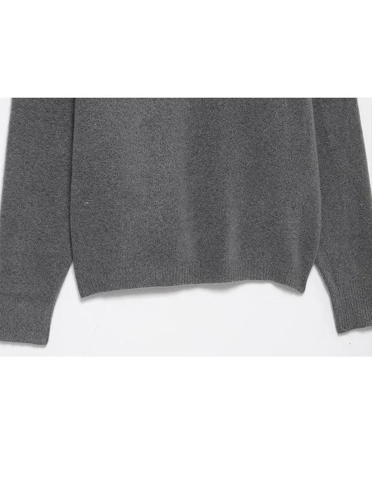 Damski sweter na jesień, casualowy, z długim rękawem, dekolt typu slash neck, dzianinowy, modny, jednolity kolor, streetwearowy top.