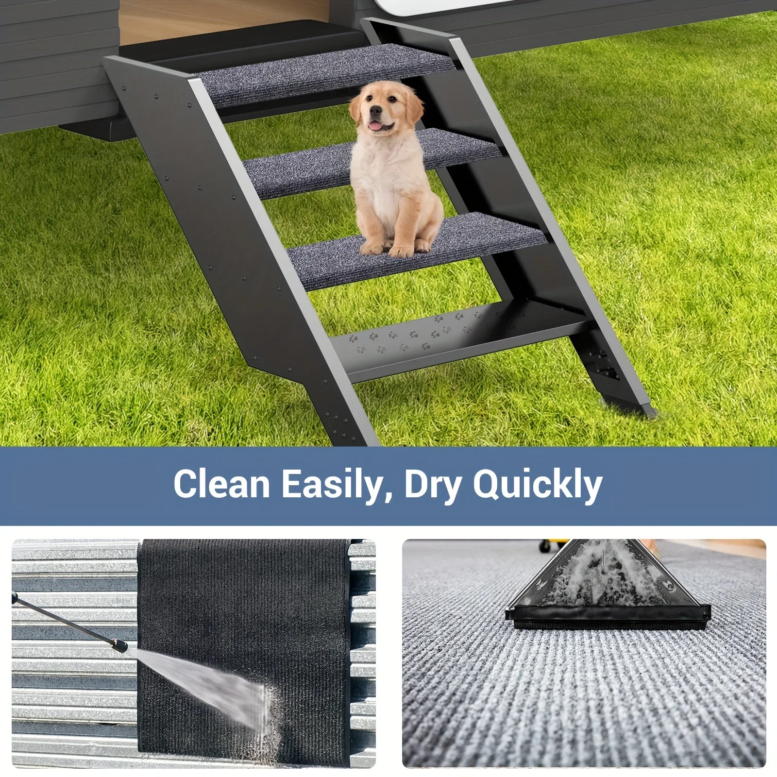 Gray Outdoor Camper Step Mats - High-Quality Spring-Loaded RV Step Rugs for Reducing Noise and Protecting Steps from Wear